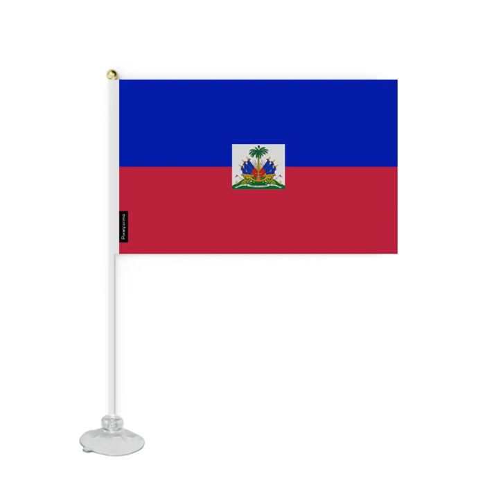 Drapeau Ventouse - Multicolore - Haïti - 20 x 30 cm - Polyester - Impression Recto/Verso