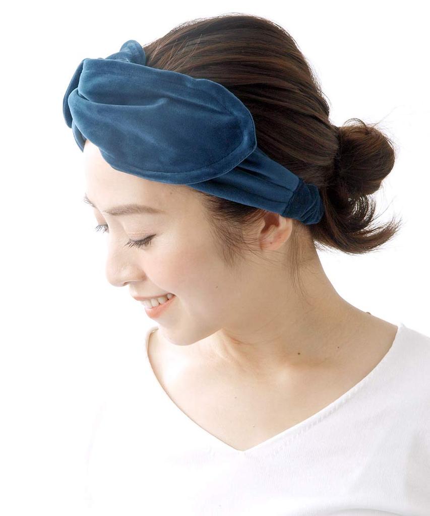 VINGTAINE Velour Wide Turban Simple Cross Wired Hair Blue Hairband, Accessory, H7180-BL,
