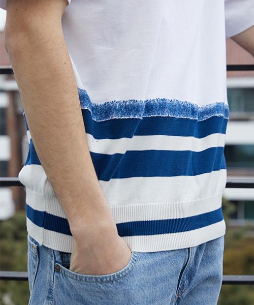 FILOBISKNOT Needle Punch Knit Stripe T-Shirt_White