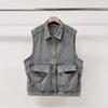 Mizqz Unisex Big Pocket Vintage Wash Oversized Denim Vest