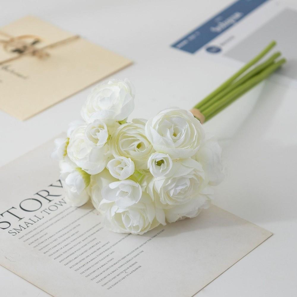 28cm Length Artificial Camellia Bouquet Lotus Silk Simulation Flowers Handmade Craft Fake Flower Bouquet Photography Props белый