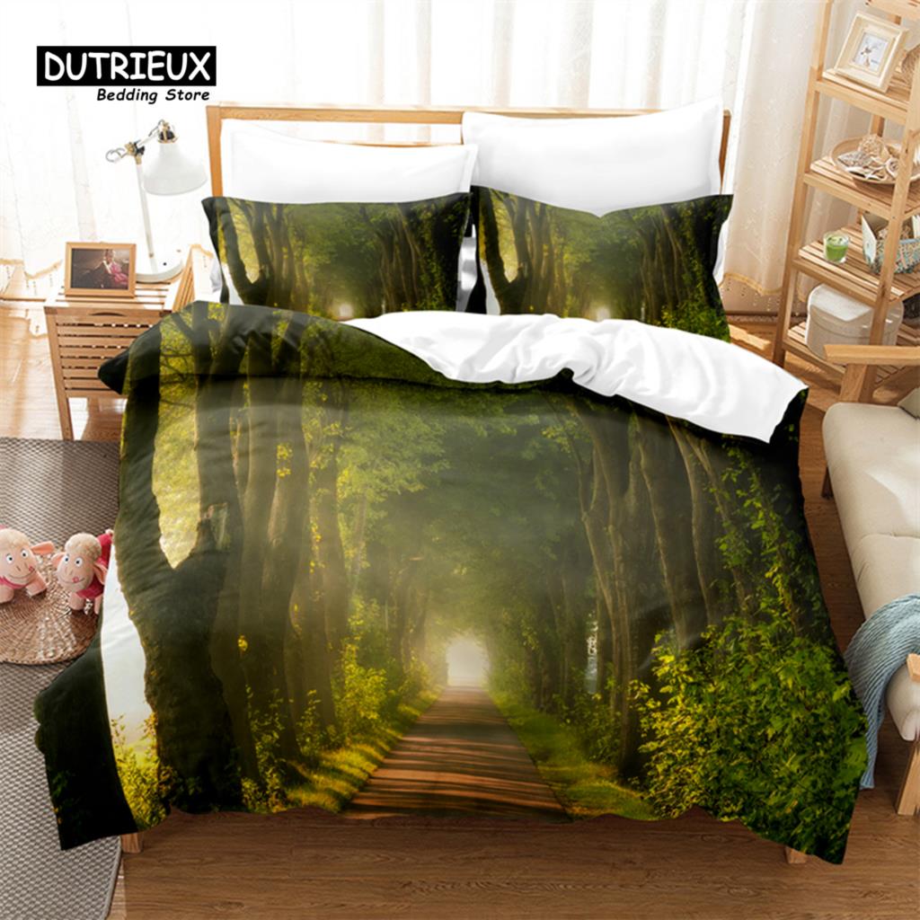 Dichter Wald Bettbezug-Set, Modisches Bettwäsche-Set, Weicher, bequemer, atmungsaktiver Bettbezug, Für Schlafzimmer-Gästezimmer-Dekor