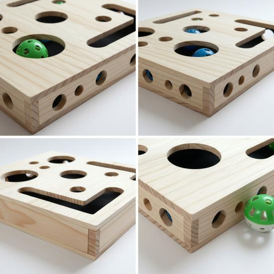 Katzen Nagelfeilenbox Katzenkratz-Puzzle Enrichment-Box mit Glöckchenbällen Interaktiver Katzenkratzbaum Labyrinthbox für Katzen Nagelpflege Selbstbeschäftigung