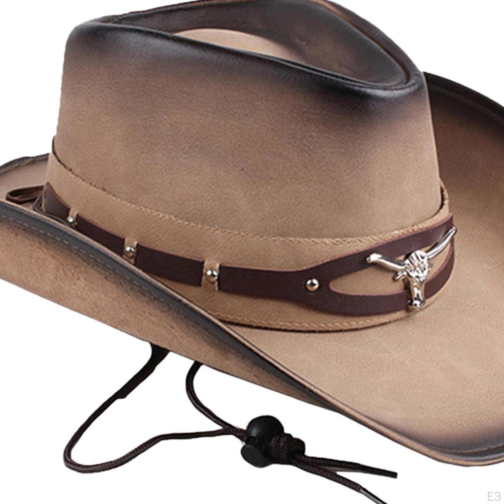 Cowboy Hat Fashionable Jazz Caps Gentleman PU Leather Fashion for Women Men Adult Unisex Dress