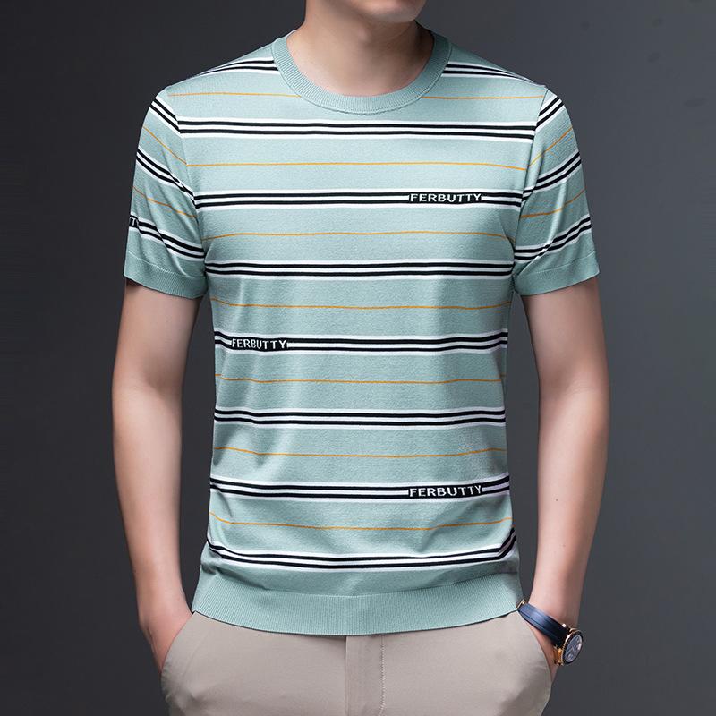 Fashion Short Sleeve Crew Neck Short Sleeve Summer Men s Breathable Striped T-Shirt M