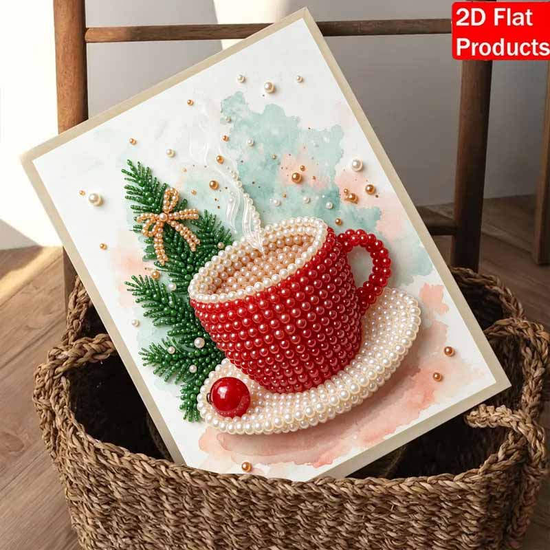 Frameless Pearl Painting Kit Christmas Hot Drink Aesthetic Wall Art DIY Sparkling Bead Canvas Room Decor Creative Craft