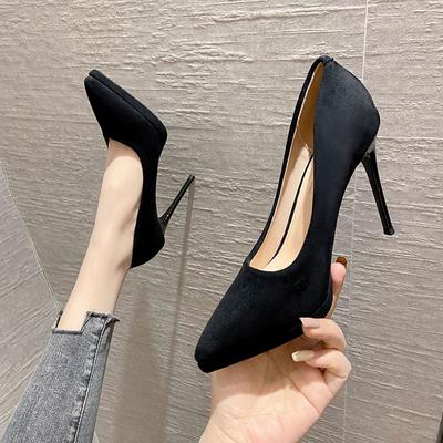 Black High-heeled Shoes Women's Stiletto Waterproof Platform Not Tired Feet Host Pointy Toe French Style with Skirt Single Shoes