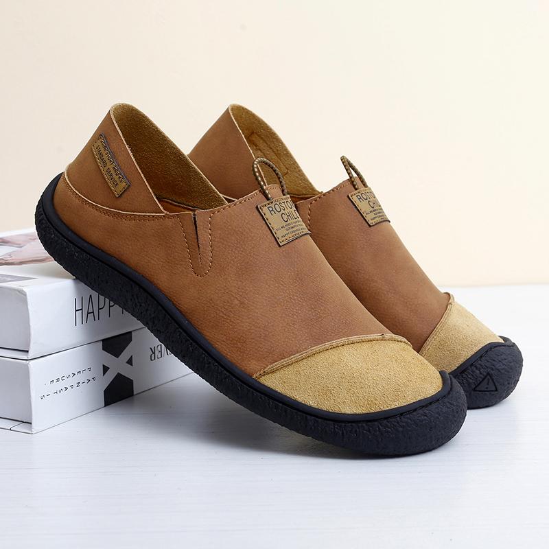 Chaussures en cuir faites main pour hommes Chaussures de randonnée décontractées Chaussures d'extérieur pour la marche et la conduite Tête large Grande taille