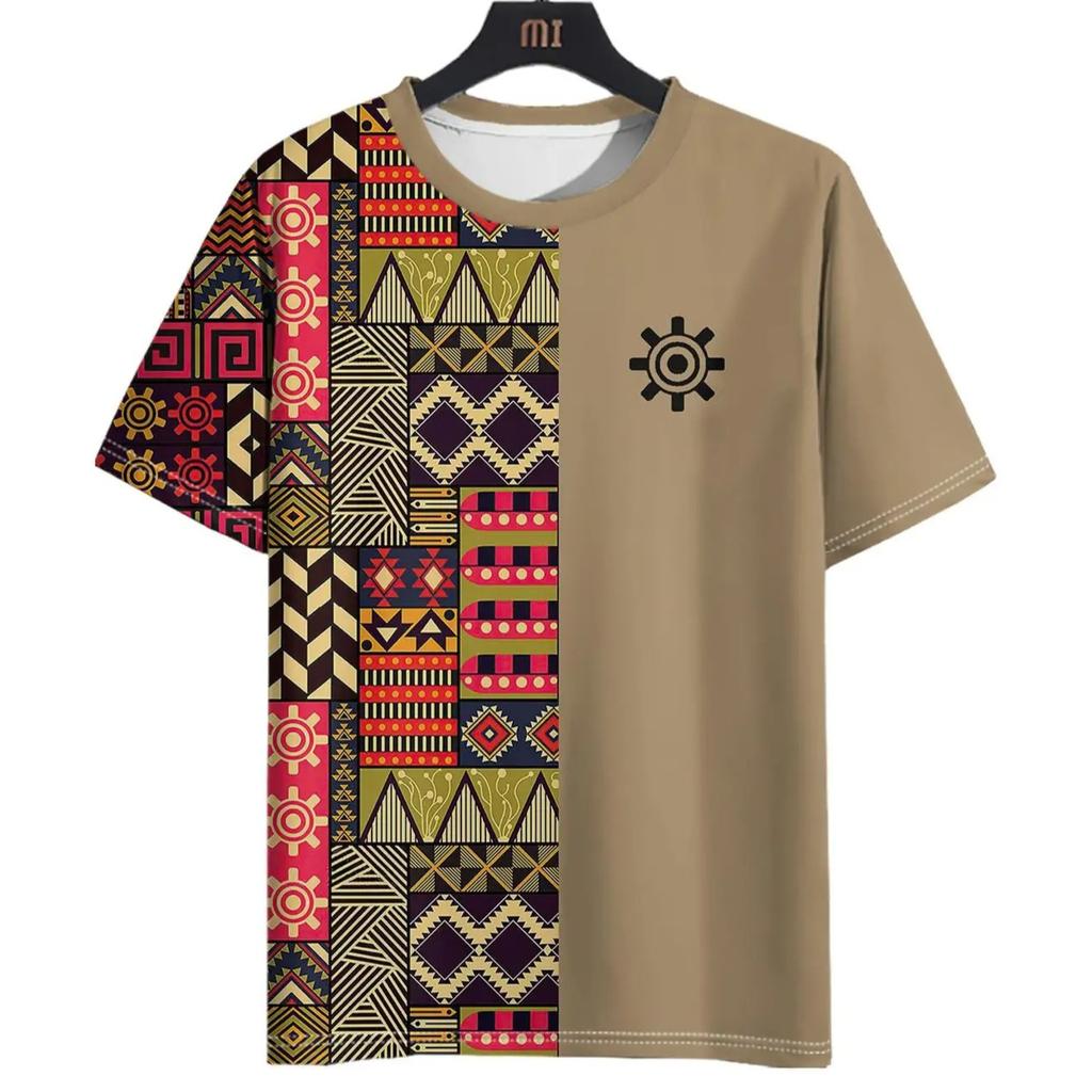 Vintage Ethnic Style Pattern Printed Men's T-Shirt Outdoor Casual Round Neck Short-Sleeved Street Male Oversized T-Shirts