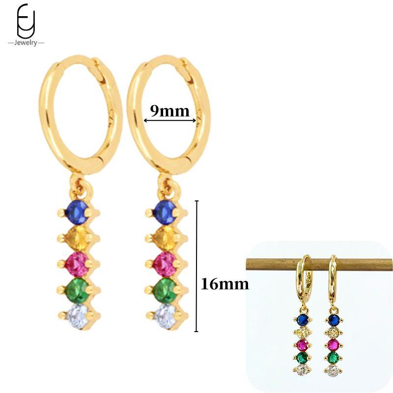 925 Silver Ear Buckles Fashion Hoop Earrings Colorful Crystal Pendants Gold Earring Premium Luxury Women's Jewelry Gift
