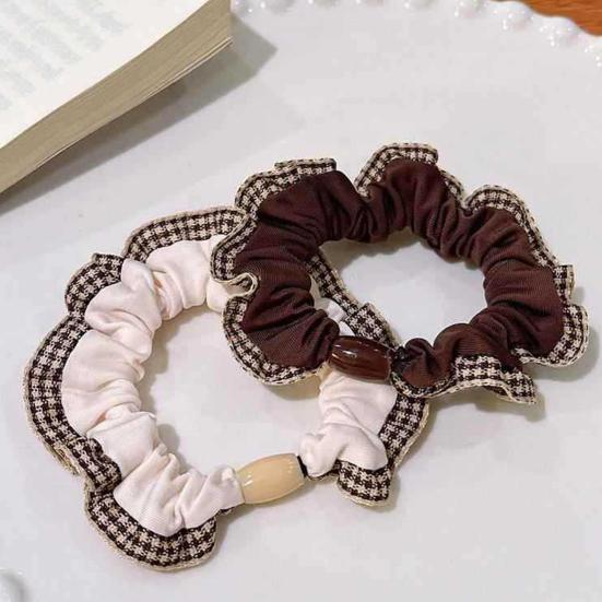 5Pcs Hair Ties High Elasticity Double-Layer Plaid Lace Seaming Hair Ropes Retro French Style Soft Fabric Hair Accessories