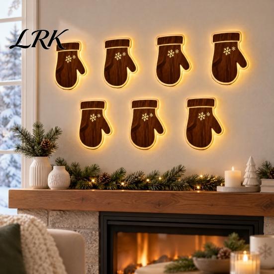 Holiday Wall Hanging Signs 7Pcs 3D Light-Up Wooden Reindeer Christmas Decor with Warm LED Backlight, Peel And Magical Atmosphere Stick Rustic Art for