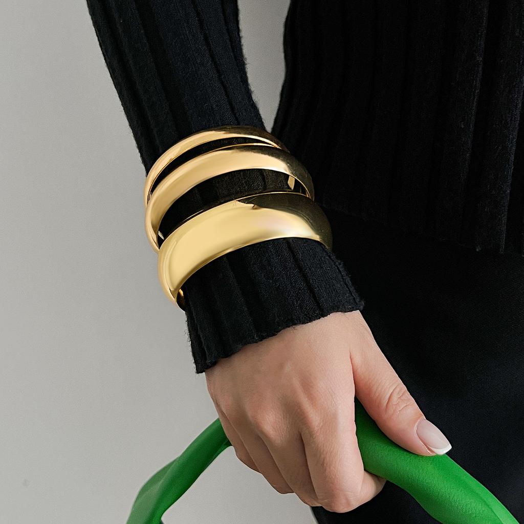 DIEZI Exaggerated Multi Layer Gold Silver Color Bangles for Women Men Punk Simple Geometric Round Bracelet Party Jewelry Set