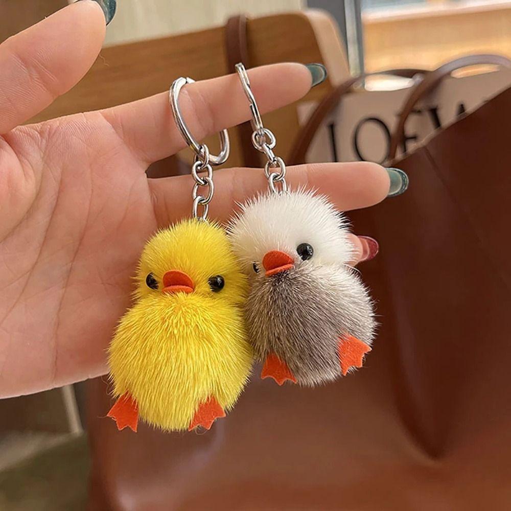 New Funny Plush Toy Duck Keychain Unique Creative Mini Yellow Duck Car Key Ring Colorful Animal Mink Fur School Bag Pendant
