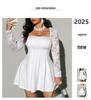 2025 Plus Size Sexy Lace Patchwork Long Sleeve Low-Cut Dress for Women