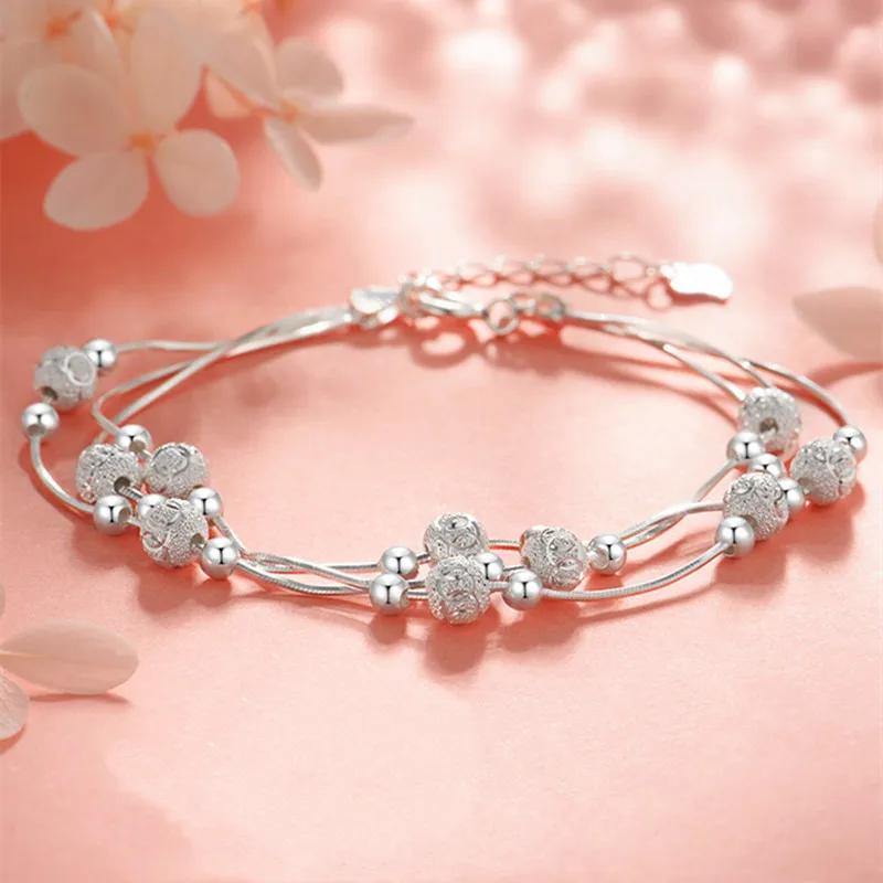 925 Silver Bracelet Vintage Adjustable Bead Bracelets for Women Luxury Fashion Jewelry Party Wedding Gift