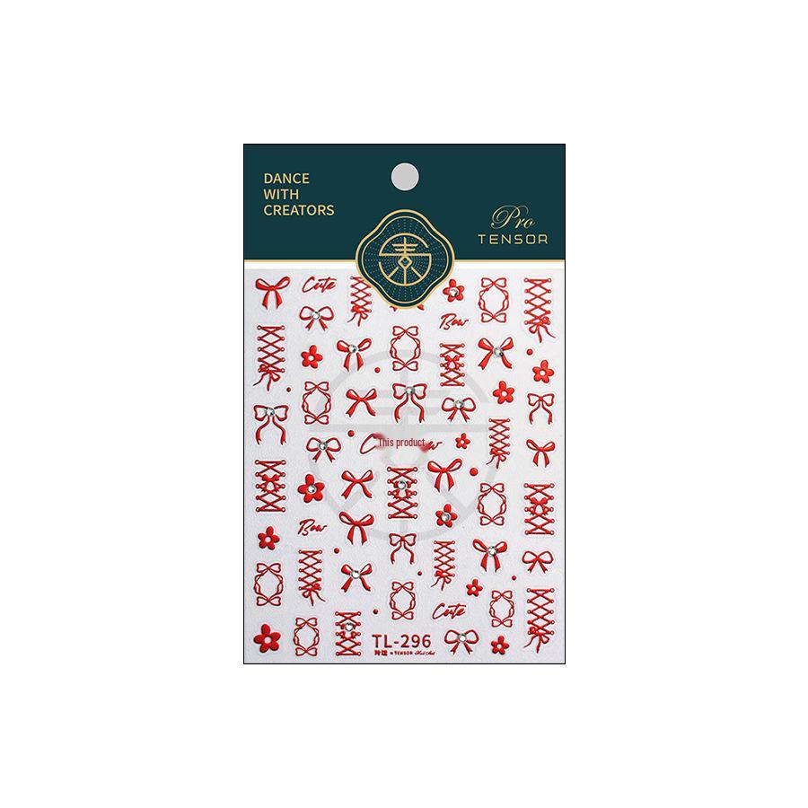 Autocolante pentru unghii cu fundă roșie mată de Anul Nou - TL296