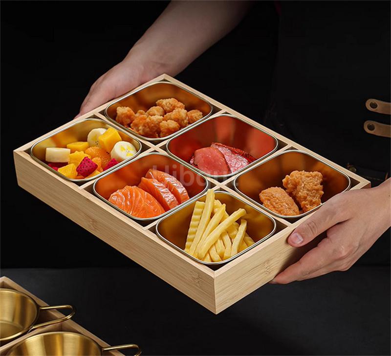 Creative Nine Palace Tableware Hotpot Restaurant Barbecue Restaurant Divided Food Sauce Dish Set Plate Platter Bamboo Wood Box