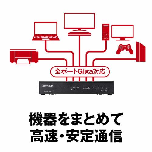 BUFFALO Giga Compatible Metal Housing Built-in Power Supply 8 Ports LSW6-GT-8NS/BK Black Switching Hub Magnetic Wall Mounting Compatible