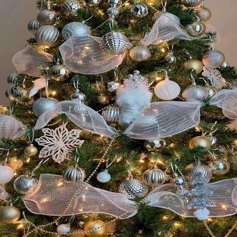 Shiny Christmas Decoration Mesh Ribbon 26cm Christmas Flower Wreath Mesh  Gift Package