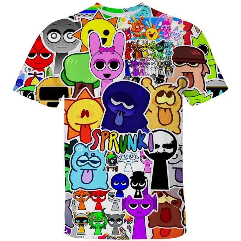 Girls Boys Sprunki Clothes Kids O-neck Short Sleeve Tees Toddler Cute Cartoon T-shirt Children's 3D Print Summer Casual T Shir
