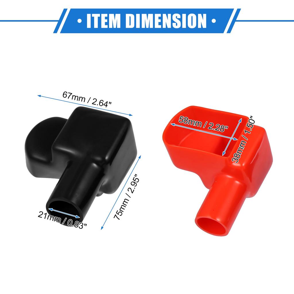 VekAuto 3 Pairs Battery Terminal Insulation Covers Length 75mm Width 21mm 0.83'' Car Battery Post Caps for Motorcycle Truck Marine Made of Durabl