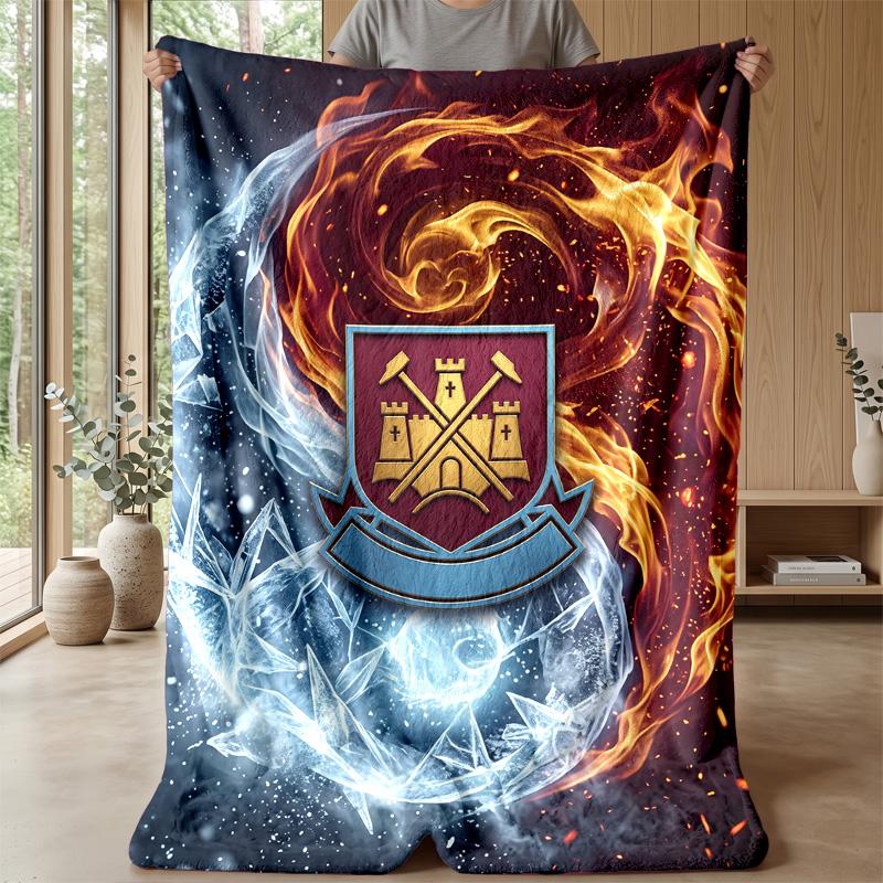 West Ham United Football Print Flannel Blanket, Soft Warm Lightweight Throw Blanket for Sofa Bed Camping