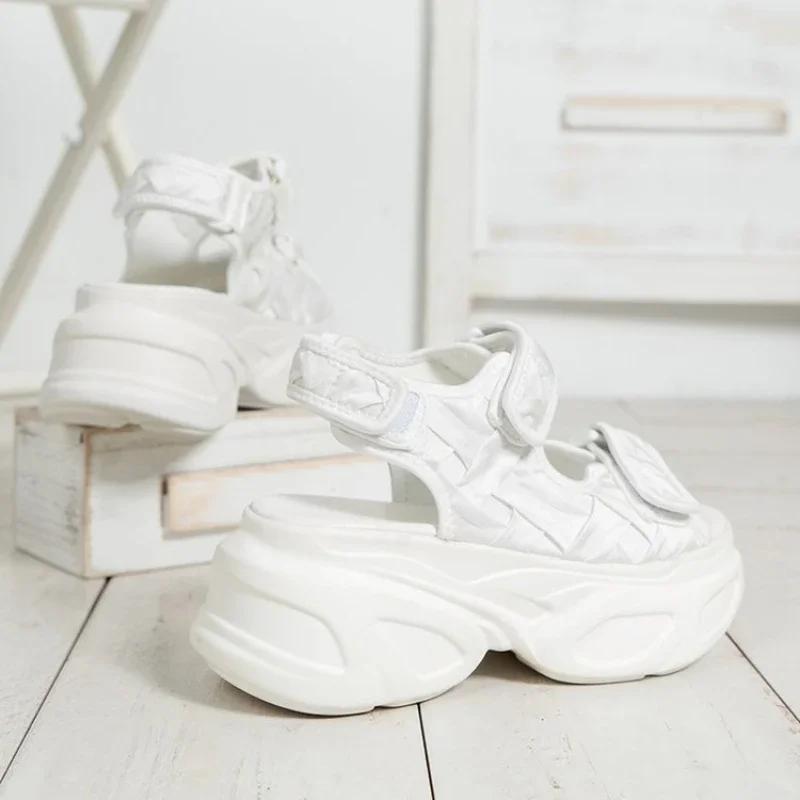 Sandals Solid Color Pine Cake Bottom Adhesive Open Large Size Fish Mouth Elevated Thick Sole Sandals for Women 2024