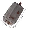 Mens Travel Toiletry Bag With Double Compartments Canvas Leather Cosmetic Makeup Organizer Shaving Dopp Kits - Gray