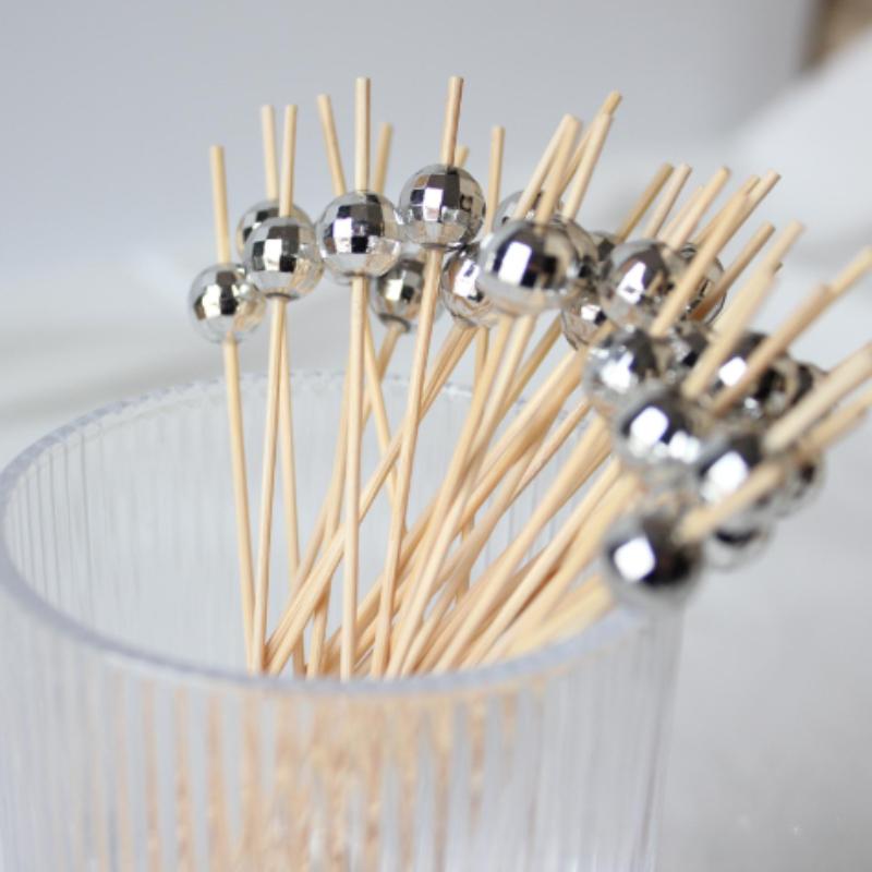 Disco Ball Fruit Sticks Earth Mirror Cocktail Sticks Disposable Bamboo Sticks