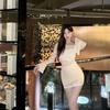 Pure Lust Style One-line Long-sleeved Lace Dress New Autumn Slim Horn Hottie Hollow Bottoming Skirt