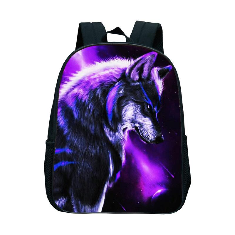 Animal Wolf Pattern Printed Backpack for Primary and Secondary School Students, Large Capacity Backpack