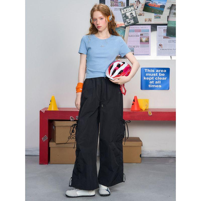 Coolhut2025 Summer Letter Embroidered Round Neck Short-Sleeved Shirt, Versatile Slim-Fitting Age-Reducing Women's Thin T-Shirt