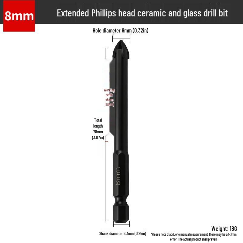 Hex Shank Spiral Flute Drill Bit for Ceramic, Glass, and Tile