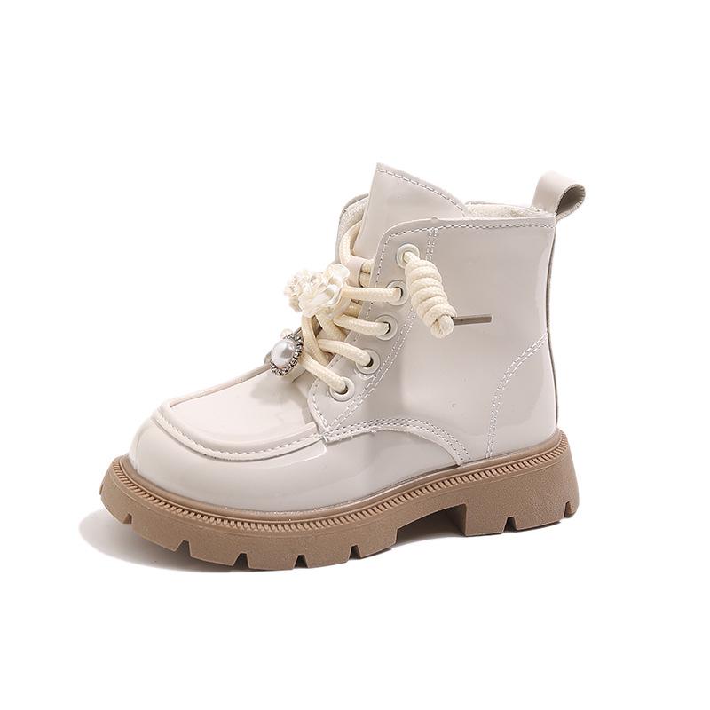

Детские кожаные ботинки в британском стиле Martin Boots с цветочной хлопковой подкладкой, коллекция Осень/Зима 2025 Size 26, 15.7CM грязно-белый