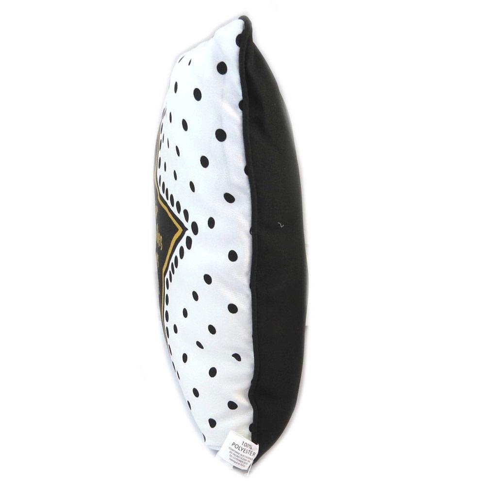 Les Trésors De Lily [P2967] - Designer Cushion 'Messages' White Black Gold (Have Stars In Your Eyes) - 30 Cm