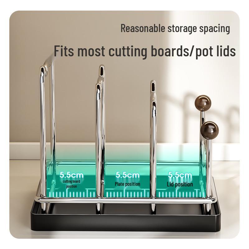 Stainless Steel Kitchen Rack for Plates, Cutting Boards, Pot Lids, and Draining Pans