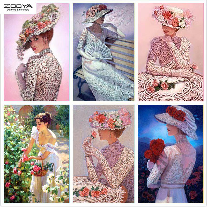 

ZOOYA 5D DIY Полный дрель Алмазная картина Женщина Назад Искусство Вышивка Стежок Мозаика Домашний Декор Подарок