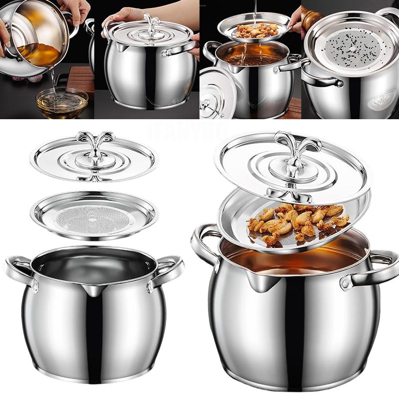 4L Oil Filter Pot Stainless Steel Lard Strainer Cooking Oil Strainer Grease Keeper Storage Container Oil Bottle Kitchen Tools