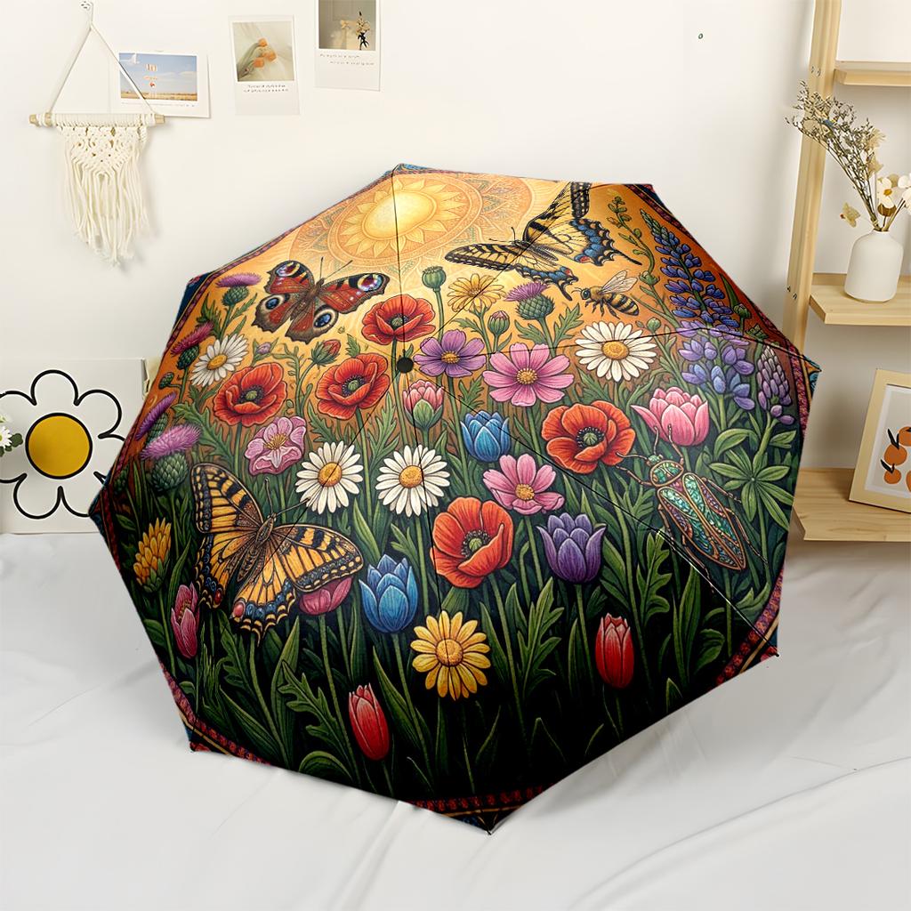 Butterfly Yin Yang Art Outdoor Automatic Umbrella Compact 8 Rib Lightweight Durable Plastic Iron All Season Travel Elegant Women's Umbrella