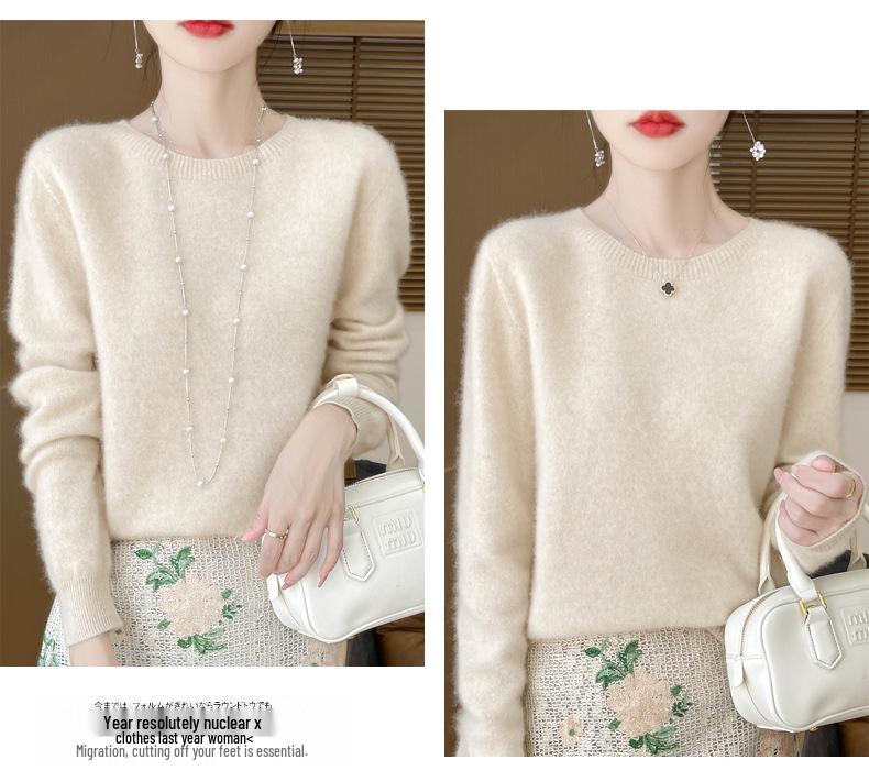 Herbst/Winter 2025 Damen 100% Wolle Nahtloser Rundhals Pullover