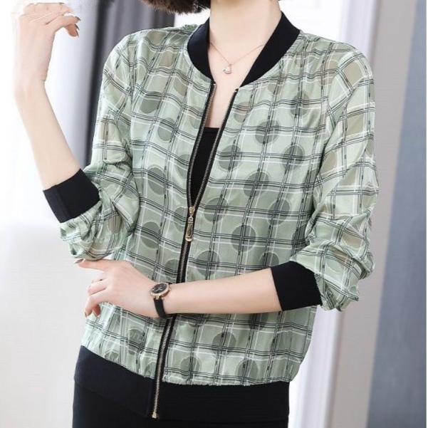 Summer Women Chiffon Jacket Thin Breathable Baseball Uniforms Long Sleeve Printed Jacket Loose Short Plus Size Sunscreen