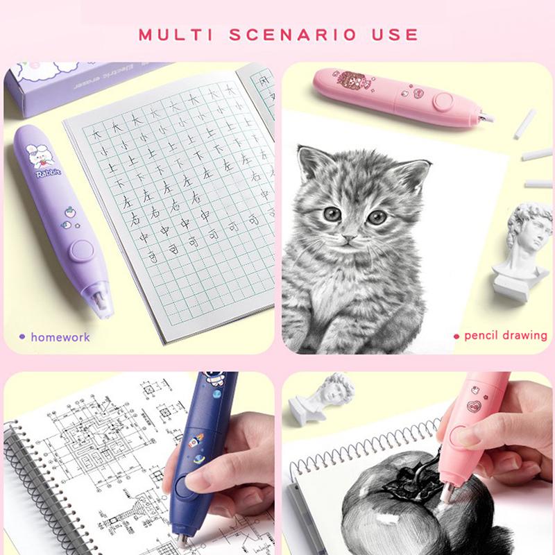 Elektrischer Radiergummi, Bleistiftzeichnung, niedliche Knetradiergummis, Kinder, Schüler, Kawaii-Radiergummi