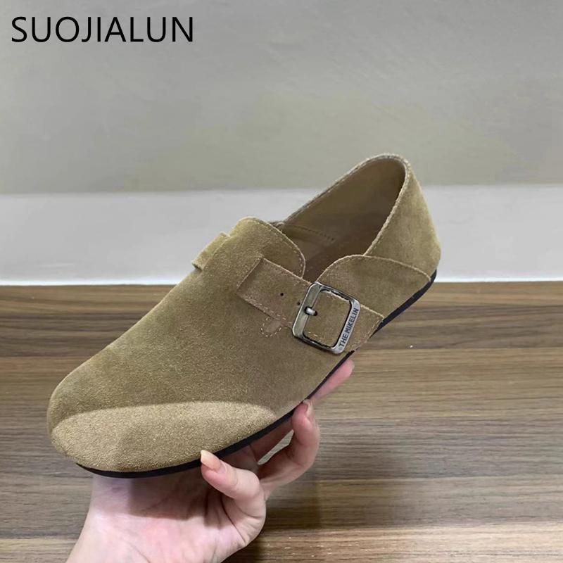 Fashion SUOJIALUN 2024 Autumn Women Flat Shoes Fashion Round Toe Slip On Ladies Casual Laofer Shoes Soft Flat Heel Outdoor Boat Shoes