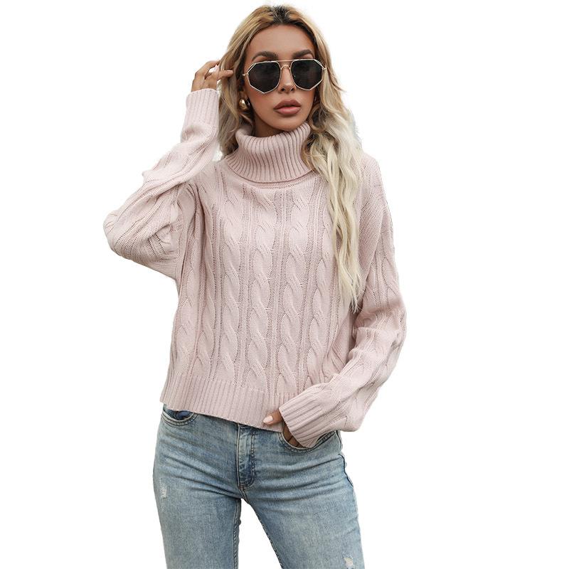 Vintage Fashion Elegant Casual Autumn Women's Solid Color Twist Long-sleeved Turtleneck Bottoming Sweater