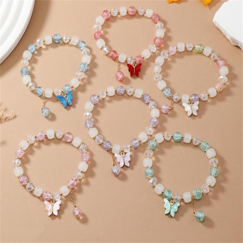 6pcs/set Colorful Popcorn Crystal Beaded Women Bracelet Daisy Flower Butterfly Pendant Fashion Bracelet Valentine's Day Gifts