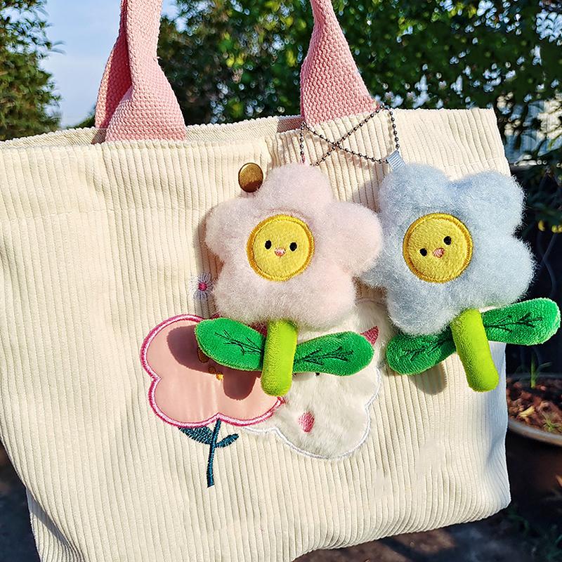 Fashion Plush Cartoon Sun Flower Pendant Key Chains Women Ladies Bag Car Accessories Decor