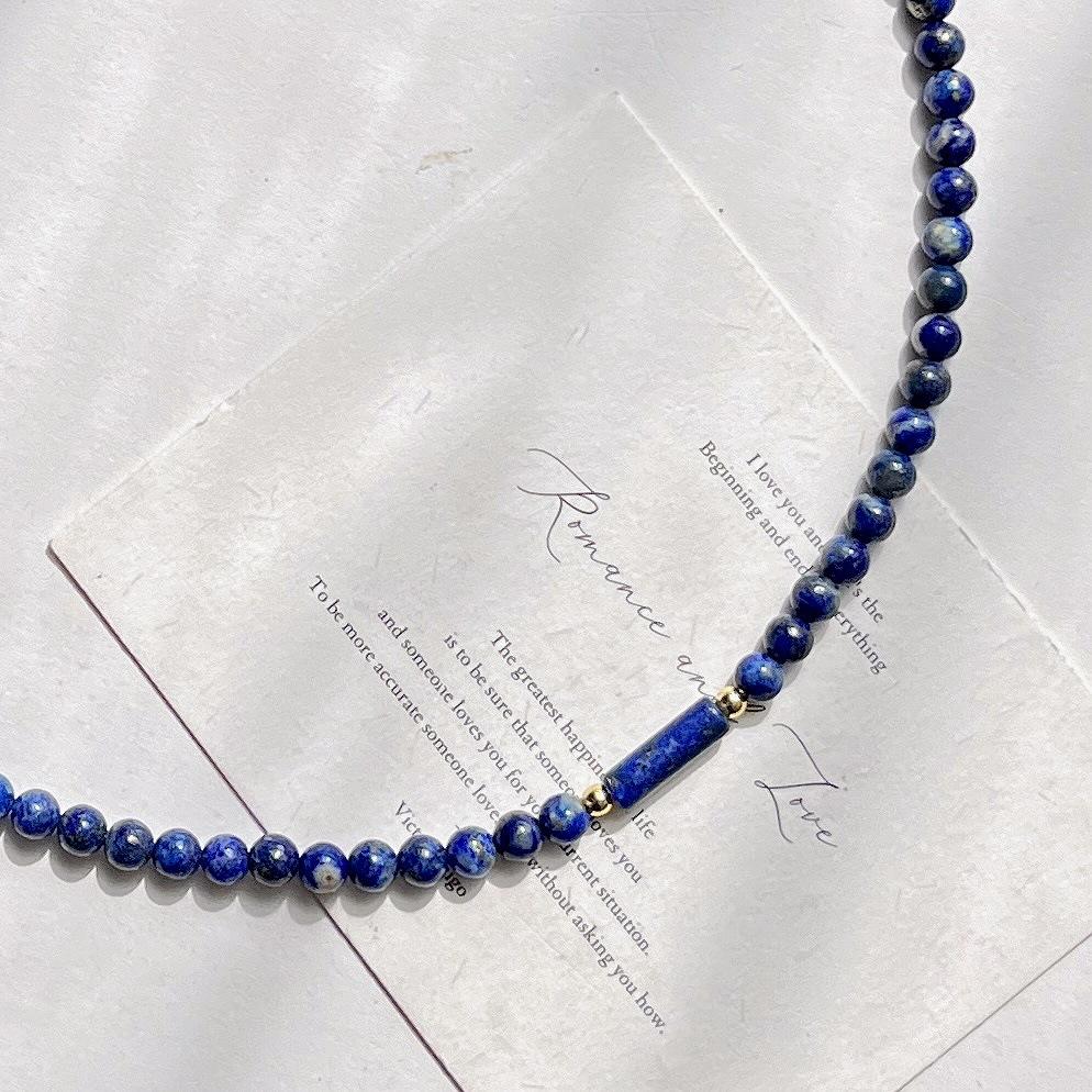 Vintage High Quality Natural Lapis Lazuli Design Sense Collarbone Chain Necklace
