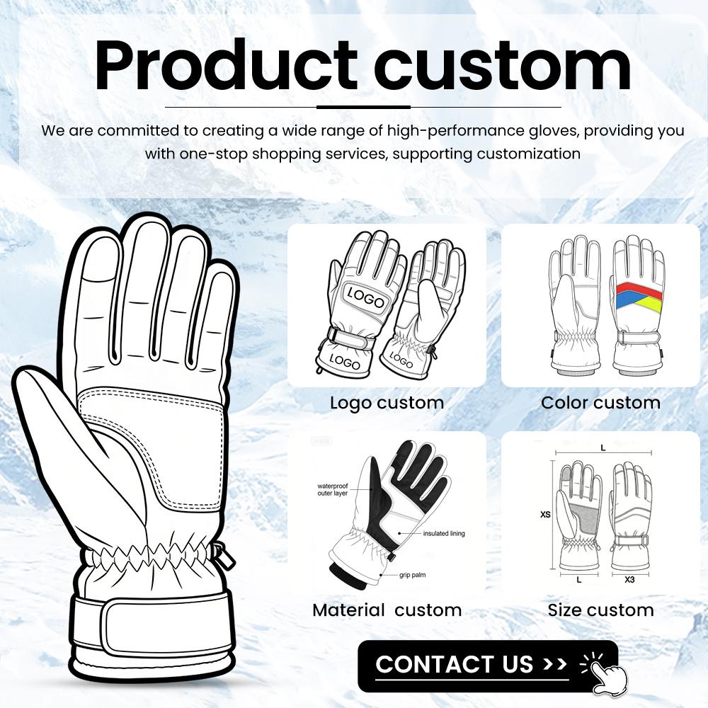Customized Polyester Ski Mittens Built Wrist Support Shock Absorption Waterproof Split Finger Light Snowboarding