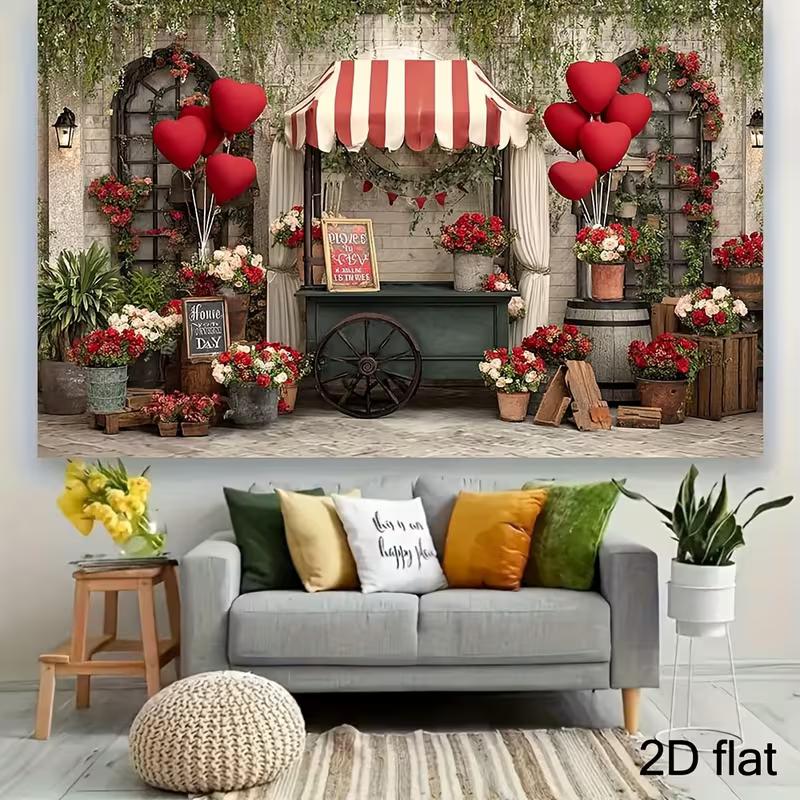 2D Vintage Flower Cart Backdrop Valentine's Day Party Photography Background
